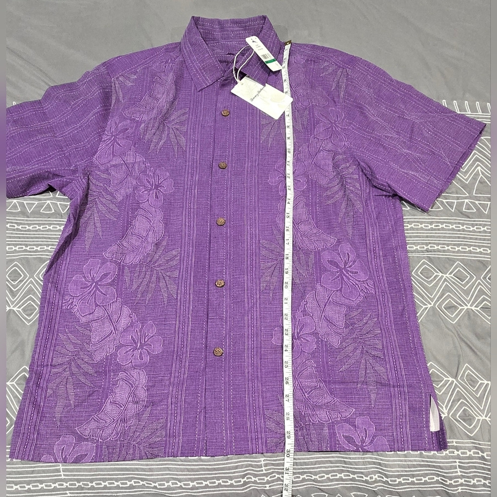Tommy Bahama Bali Border Floral Jacquard Short Sleeve Silk Button Up Size Large - Picture 6 of 8